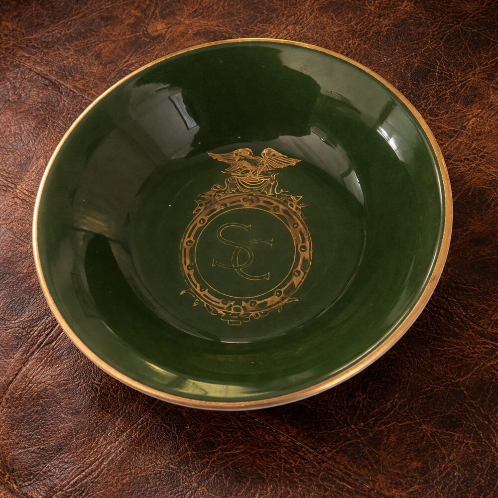 Mayer China Green Gold SC Crest 1960's Fruit Dessert Bowl